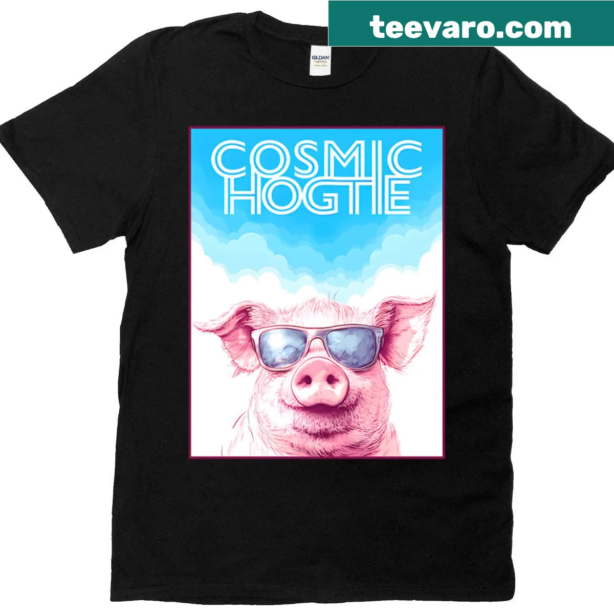 Whimsical t-shirt with pigs floating in the clouds — on a men's t-shirt
