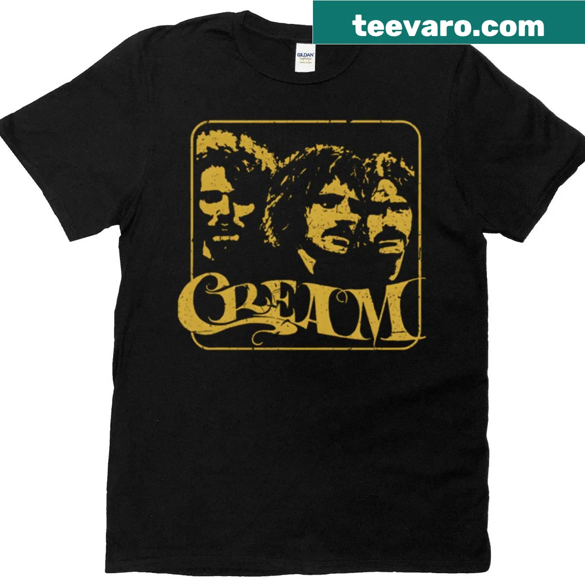 Simple Cream Band t-shirt featuring bold text of the band's name — on a men's t-shirt