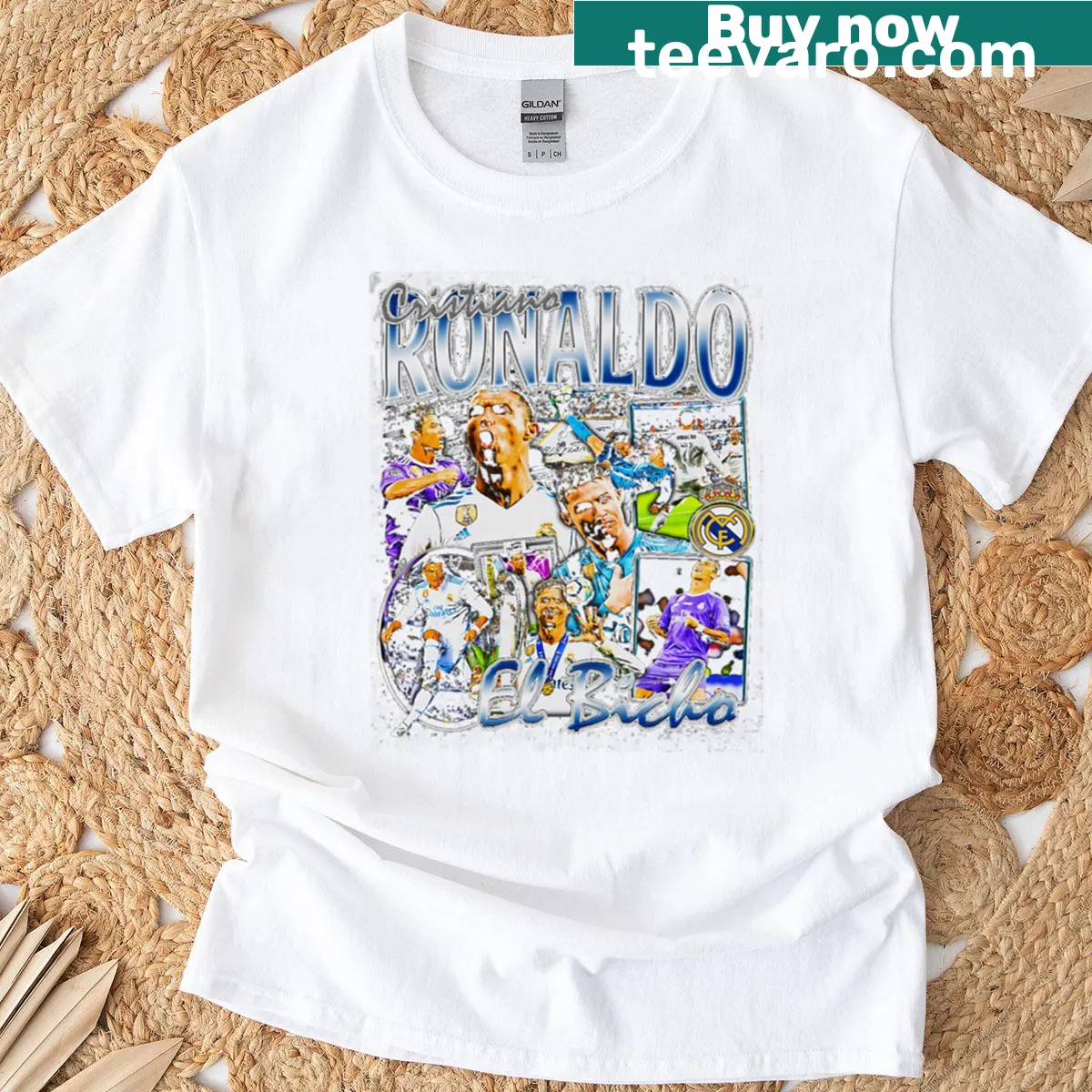 T-shirt featuring Cristiano Ronaldo with 'El Bicho' text — on a men's t-shirt