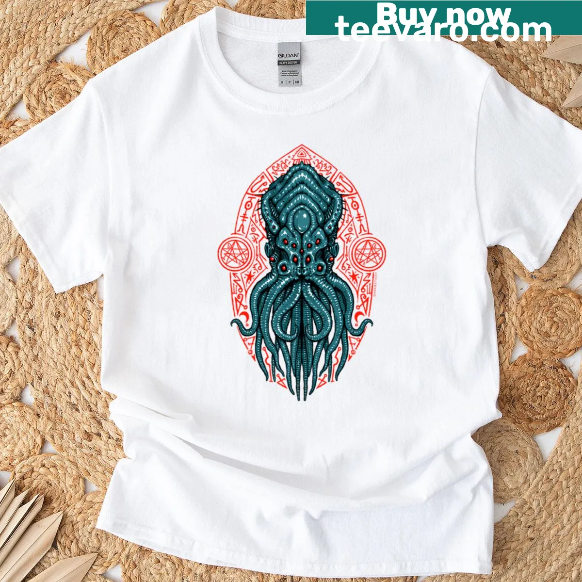 T-shirt featuring symbols from Lovecraft's Cthulhu mythos — on a men's t-shirt