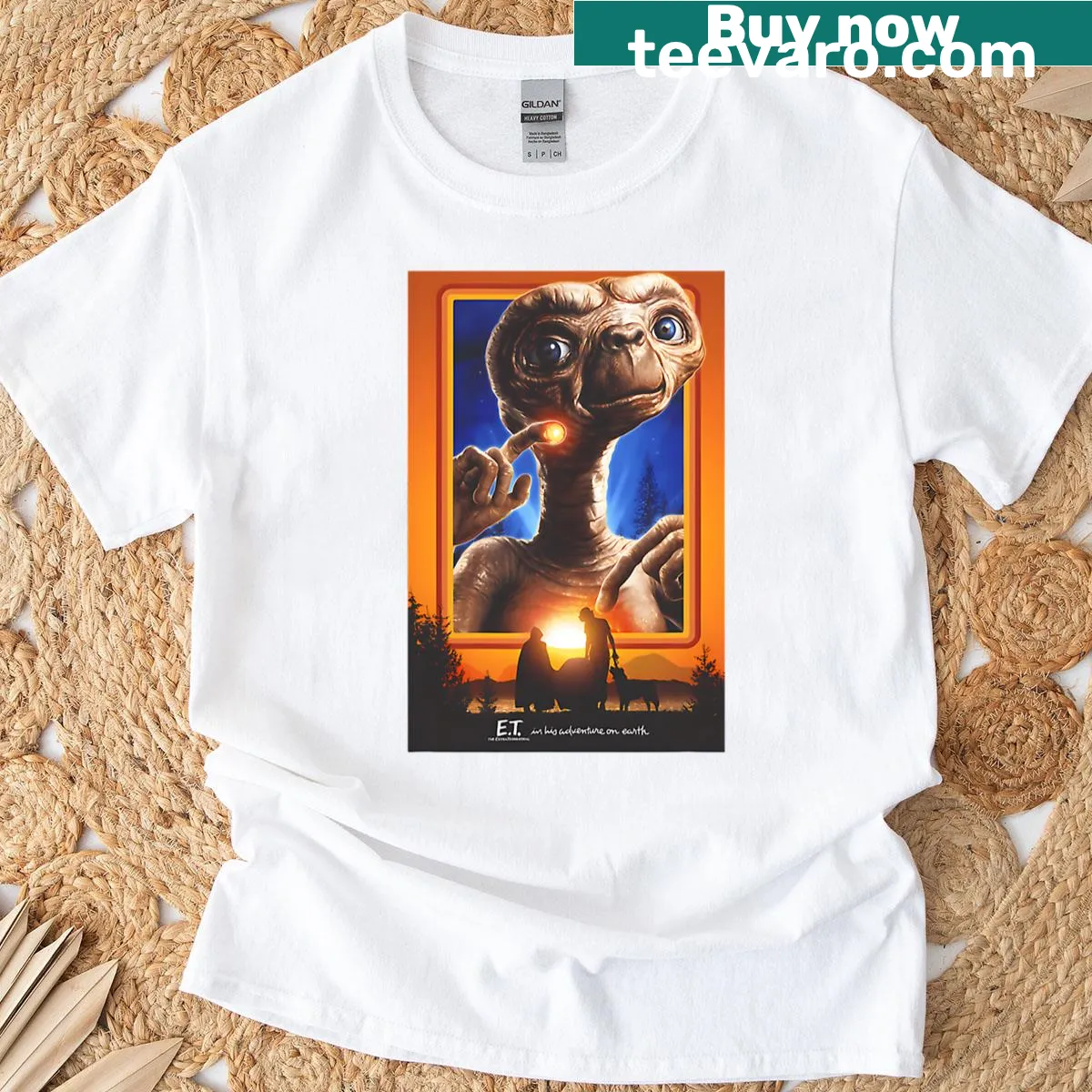 Funny cartoon alien graphic for retro movie t-shirt — on a men's t-shirt