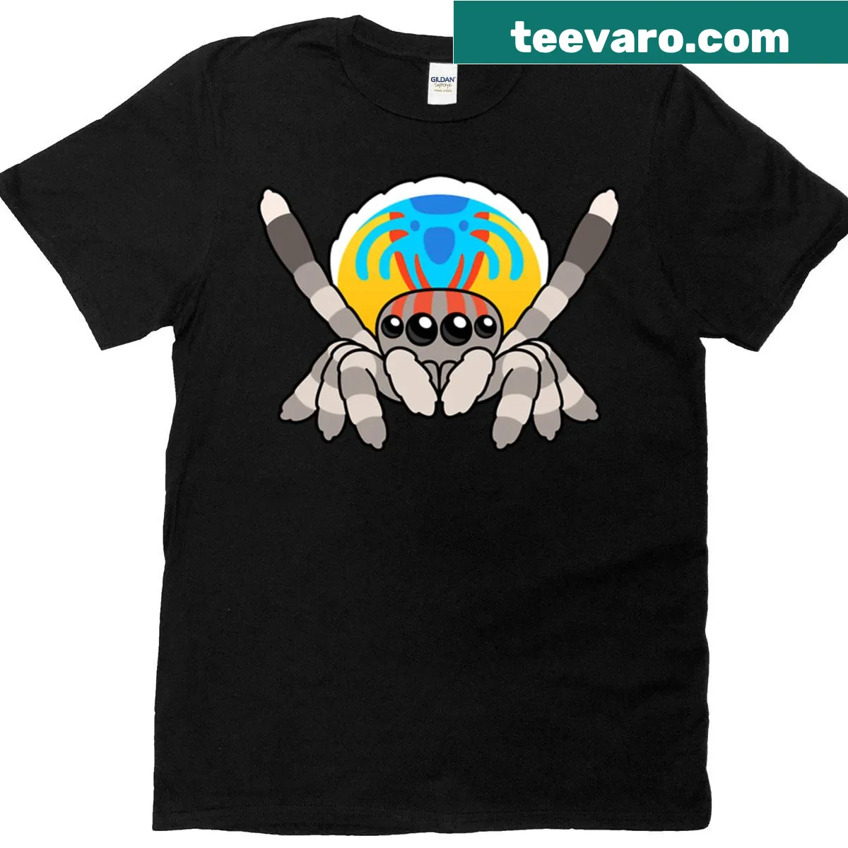 Cute peacock spider illustration on T-shirt — on a men's t-shirt