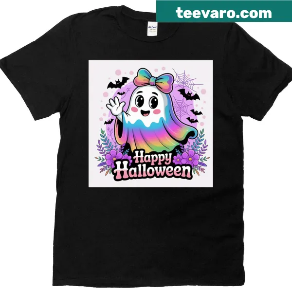 Cute rainbow ghost illustration for Halloween T-shirt