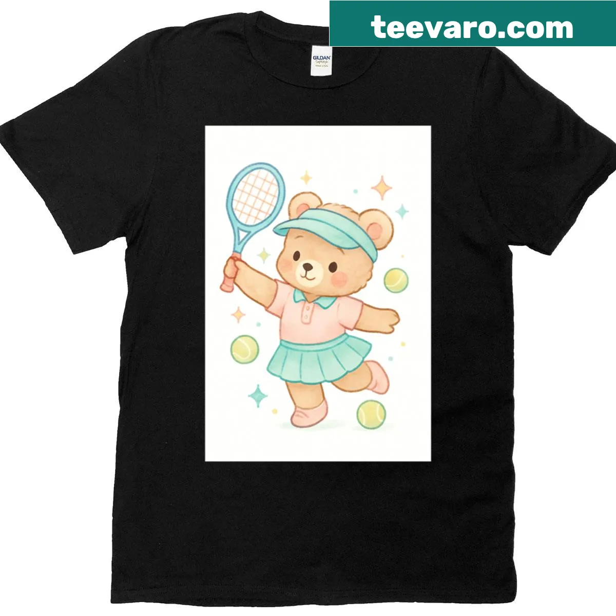 Adorable kawaii tennis bear graphic on a t-shirt — on a men's t-shirt