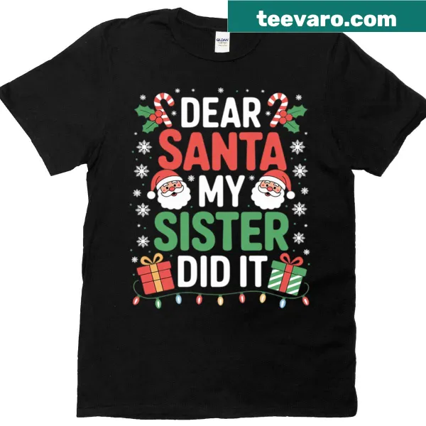 Funny Christmas T-shirt with playful text about sibling mischief