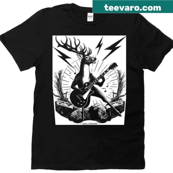 Cartoon deer playing electric guitar on a fun T-shirt
