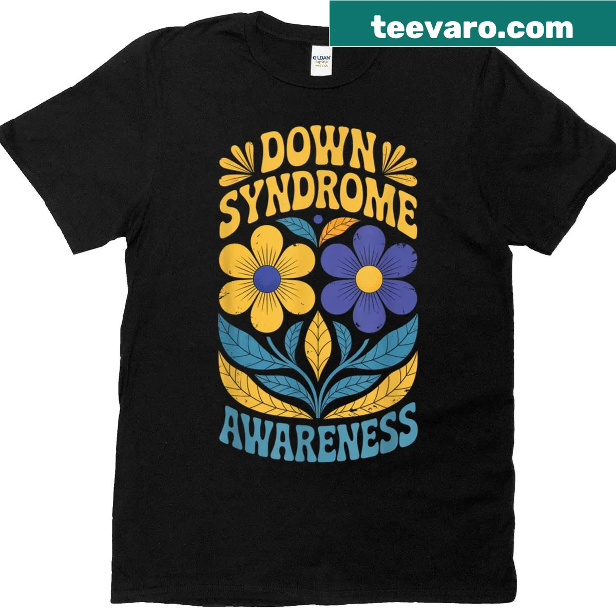 Motivational T-shirt with flowers symbolizing Down Syndrome awareness — on a men's t-shirt