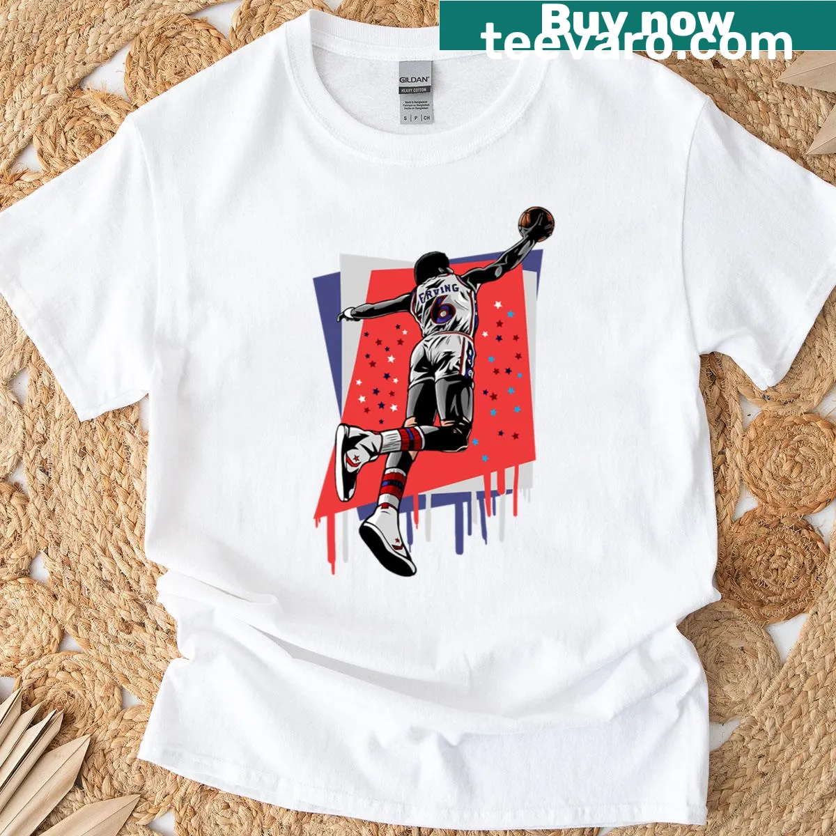 Illustration of a basketball player dunking on t-shirt — on a men's t-shirt