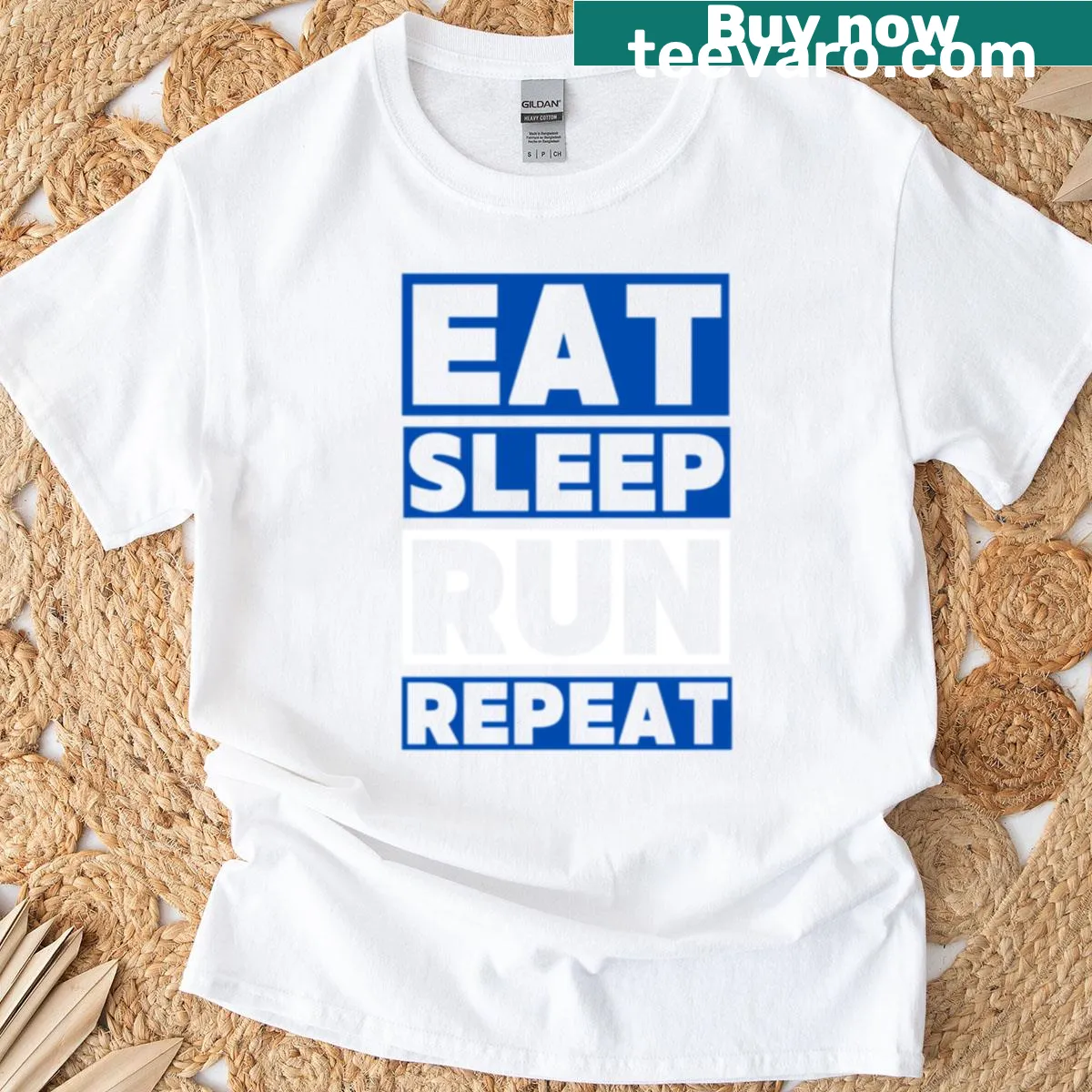 Funny Eat Sleep Run Repeat sports t-shirt with playful text — on a men's t-shirt