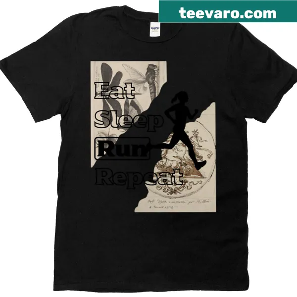 Motivational fitness T-shirt with 'Eat Sleep Run Repeat' text