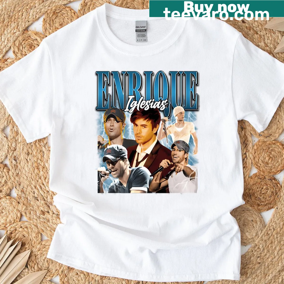 Vintage-inspired t-shirt honoring Enrique Iglesias with distressed design — on a men's t-shirt