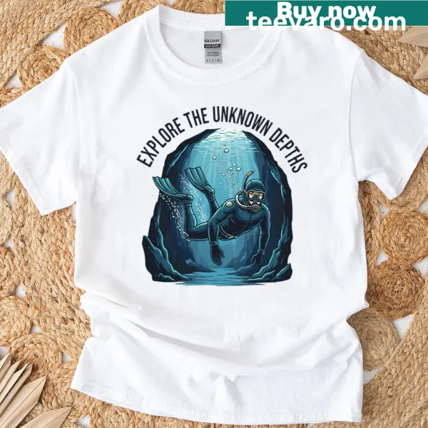 Intricate ocean exploration design t-shirt with depth-themed illustration