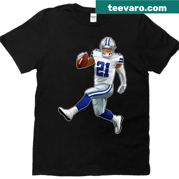 Cartoon graphic t-shirt featuring Eze 21 running the ball.