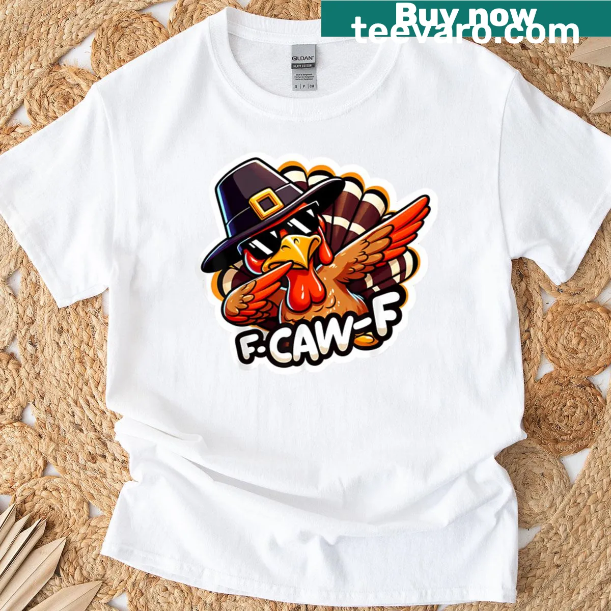 Funny dabbing turkey cartoon T-shirt for Thanksgiving — on a men's t-shirt