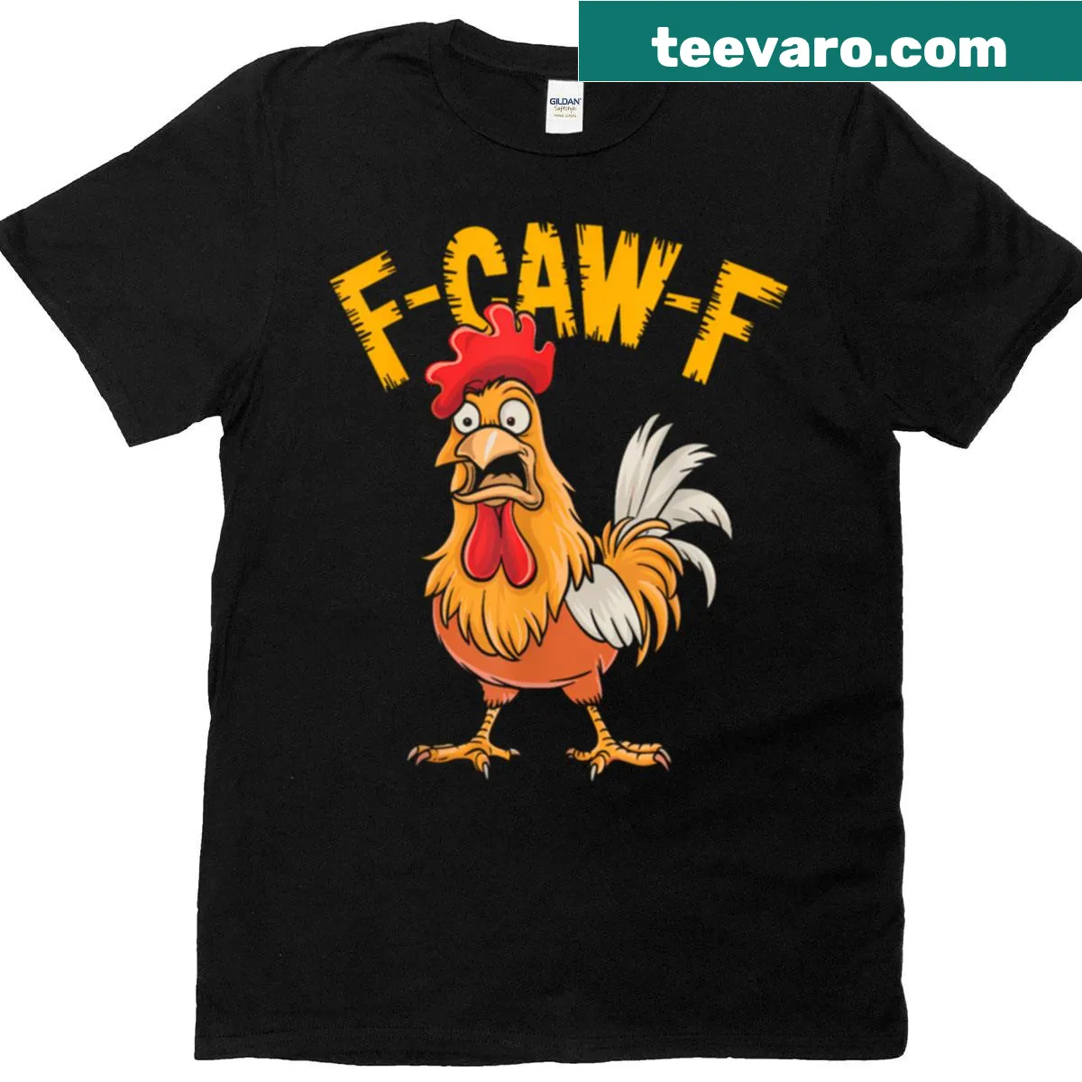 Cartoon rooster design on a humorous farm T-shirt — on a men's t-shirt