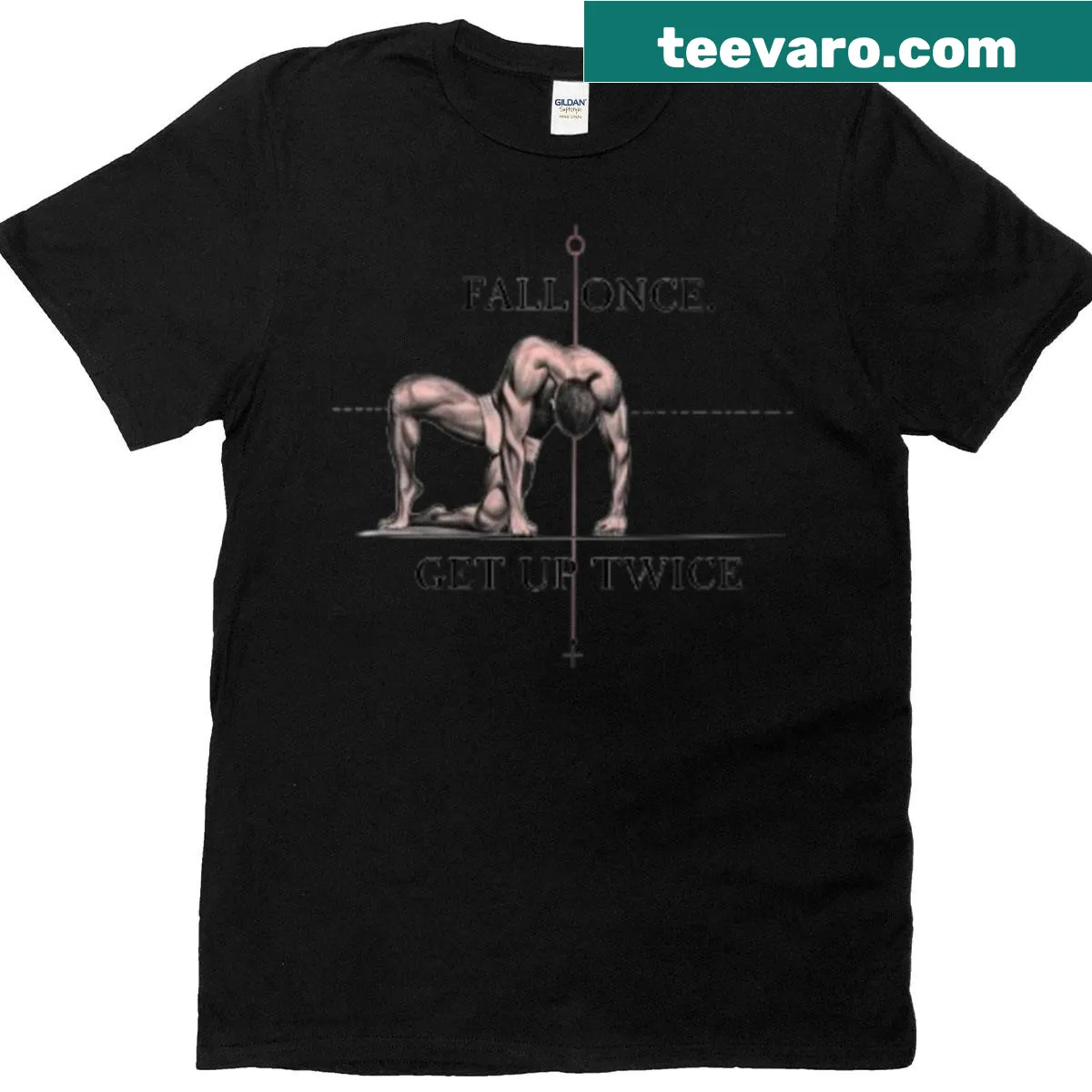 Motivational quote T-shirt encouraging resilience in fitness — on a men's t-shirt