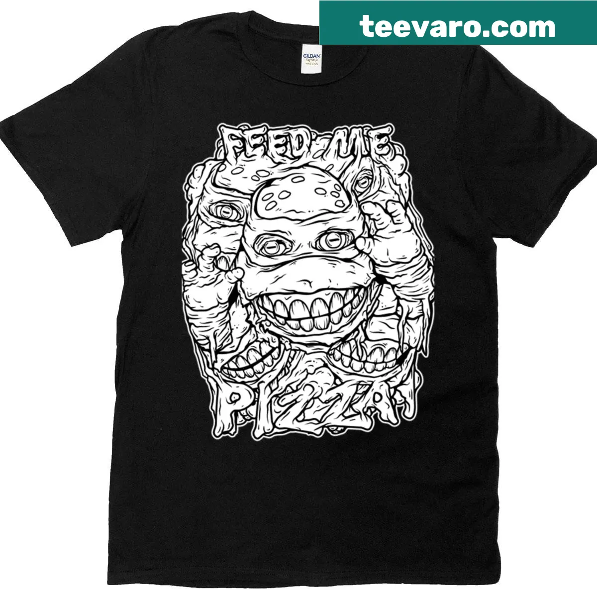 T-shirt with a humorous phrase "Feed Me Pizza" — on a men's t-shirt