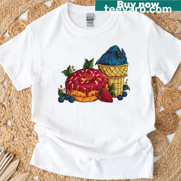 Whimsical Fish And Donuts t-shirt with playful illustration