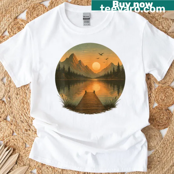 T-shirt featuring an illustration of a forest and wildlife