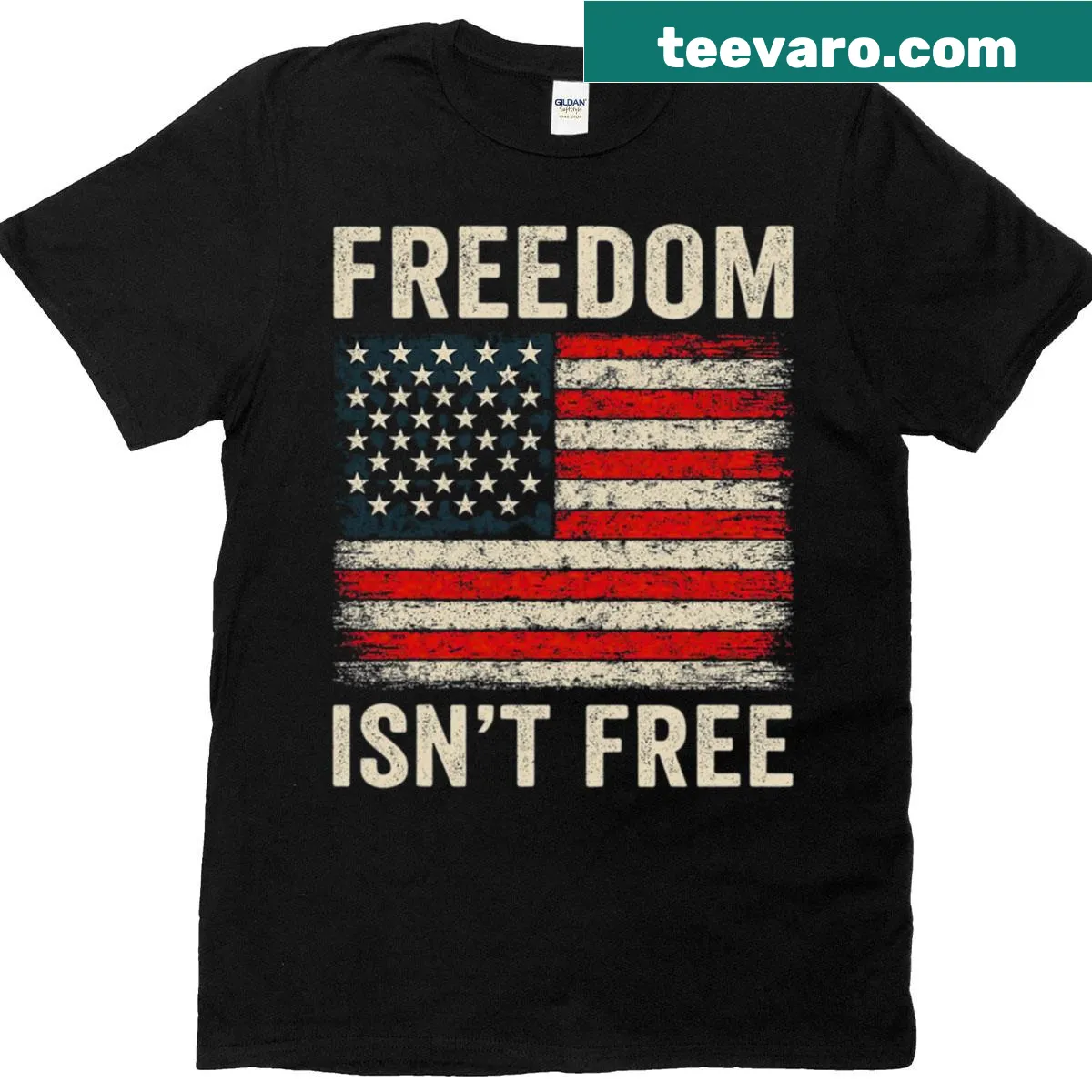 Patriotic t-shirt with the phrase 'Freedom Isn't Free' — on a men's t-shirt