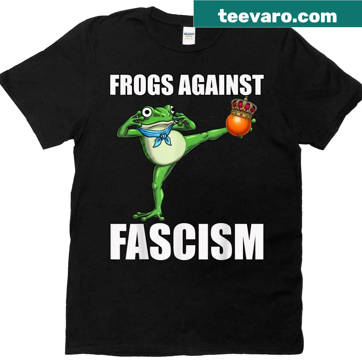 Frog protest design with humorous anti-fascism message — on a men's t-shirt