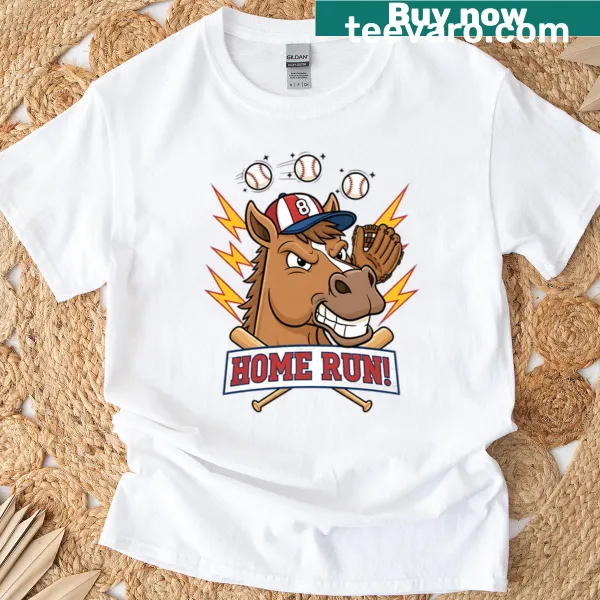 Cartoon horse mascot graphic with baseball theme