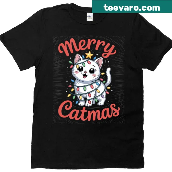 Cute cat with Christmas tree design on a t-shirt