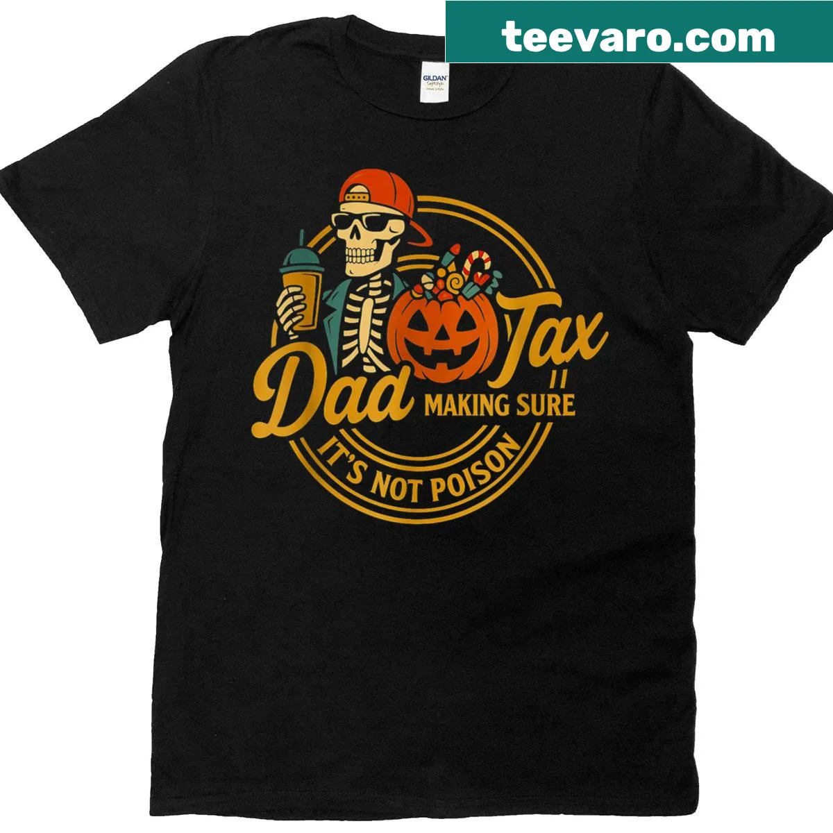 Cartoon skeleton and pumpkins on a Halloween t-shirt — on a men's t-shirt