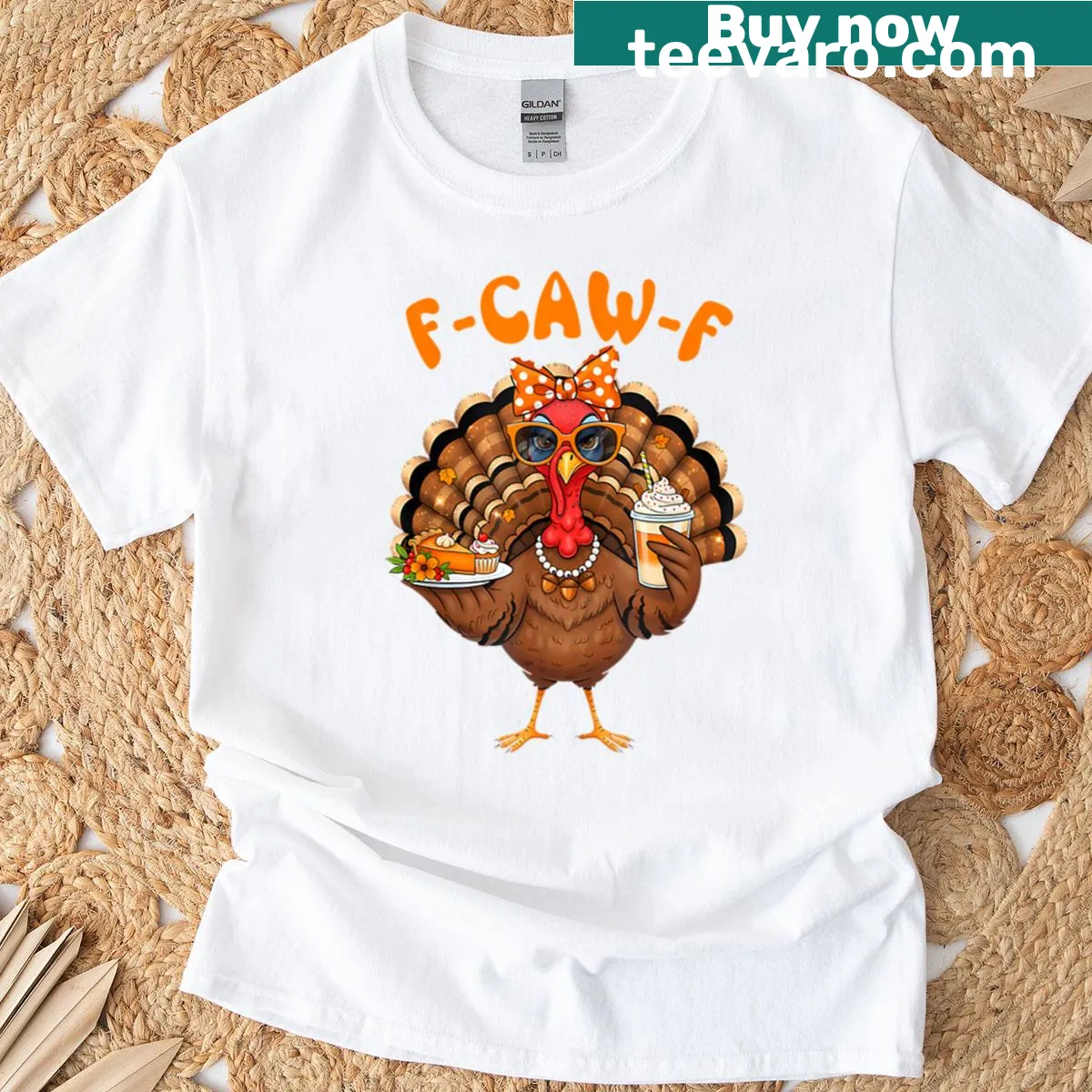 Funny turkey graphic with 'F Caw F' text for Thanksgiving — on a men's t-shirt