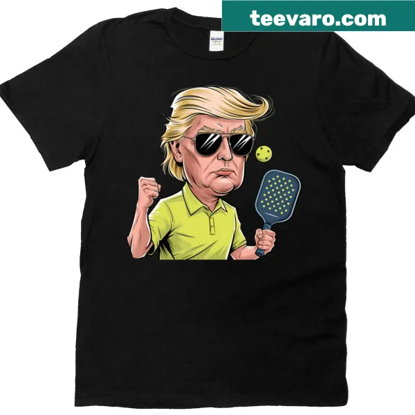 Humorous pickleball graphic shirt with Trump theme