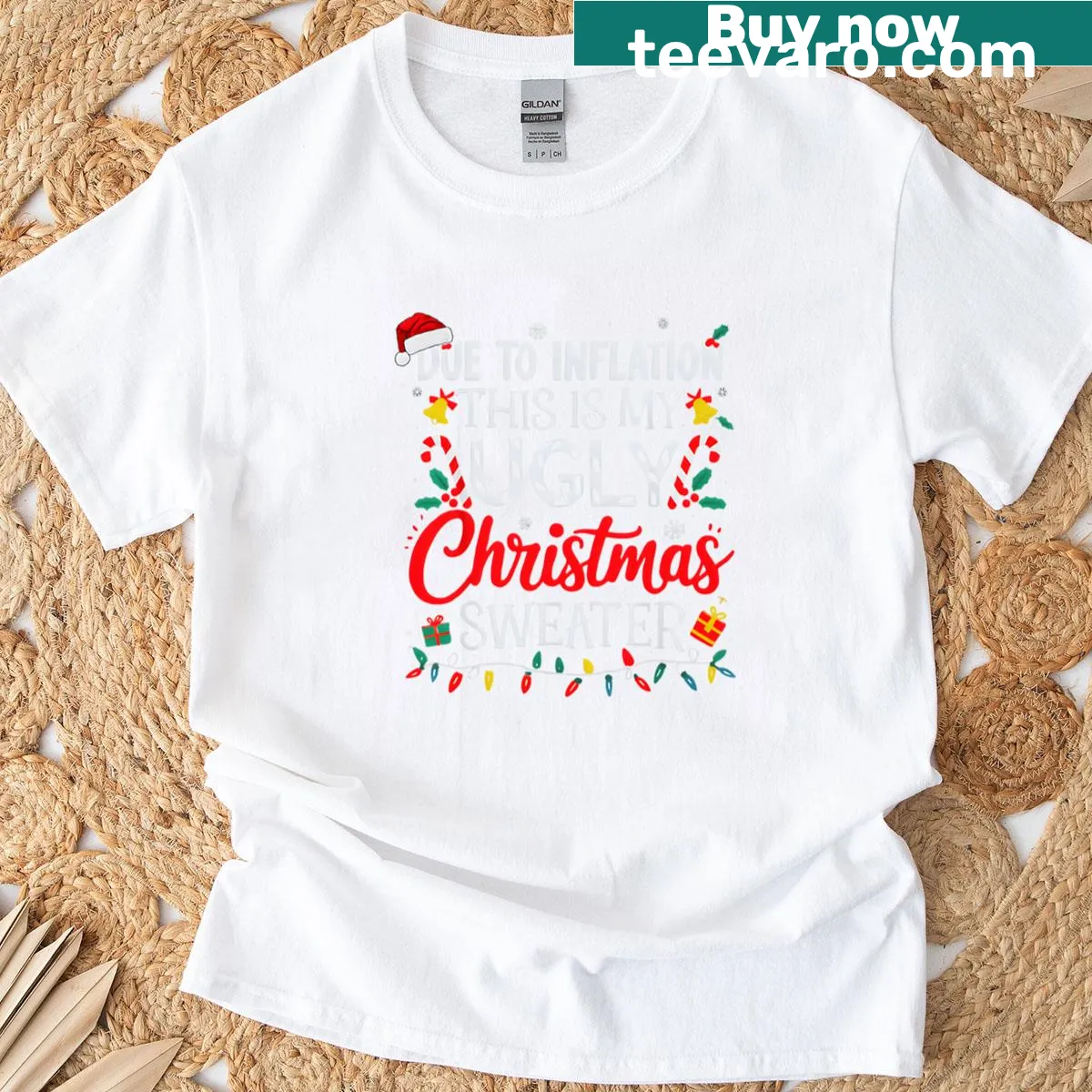 Matching couple T-shirts with a funny ugly Christmas design — on a men's t-shirt