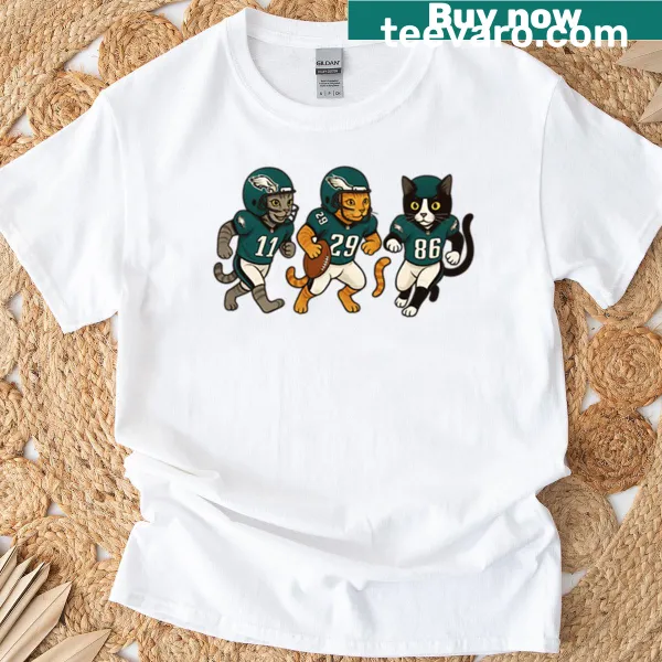 Playful shirt with cartoon cats in football jerseys