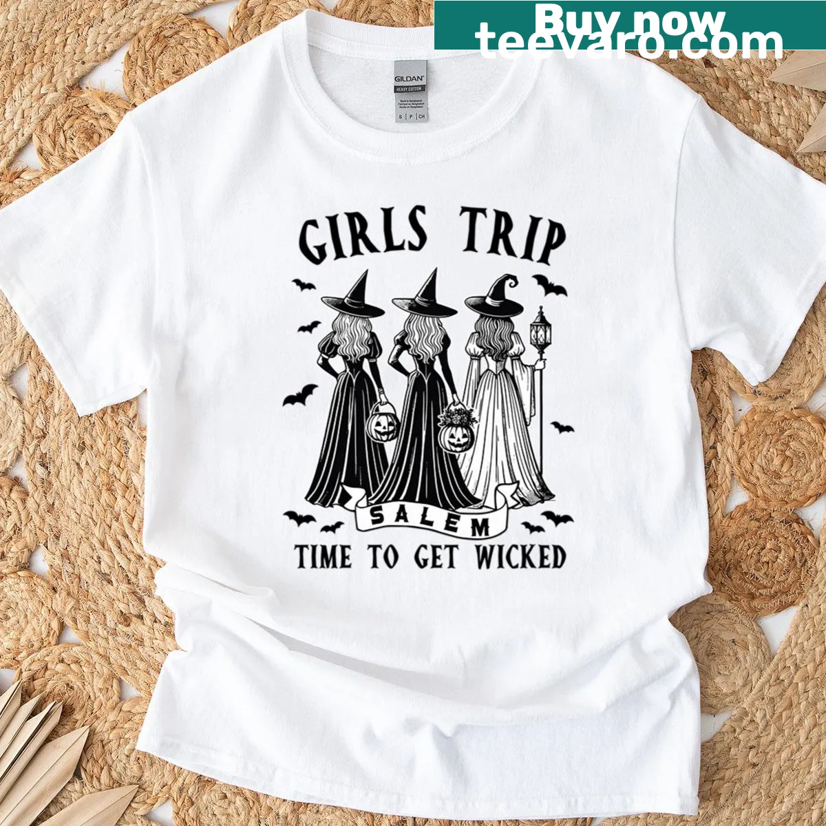 Girls Trip Salem T-shirt with a graphic commemorating Salem's history — on a men's t-shirt