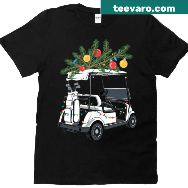 Golf cart decorated with Christmas tree graphic T-shirt