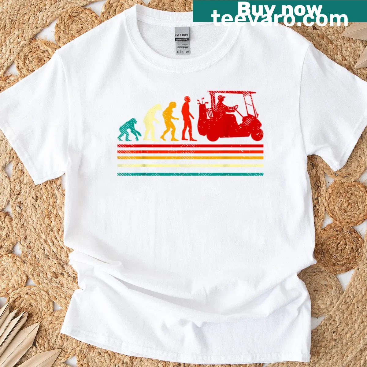 Funny golf evolution t-shirt with retro graphic — on a men's t-shirt