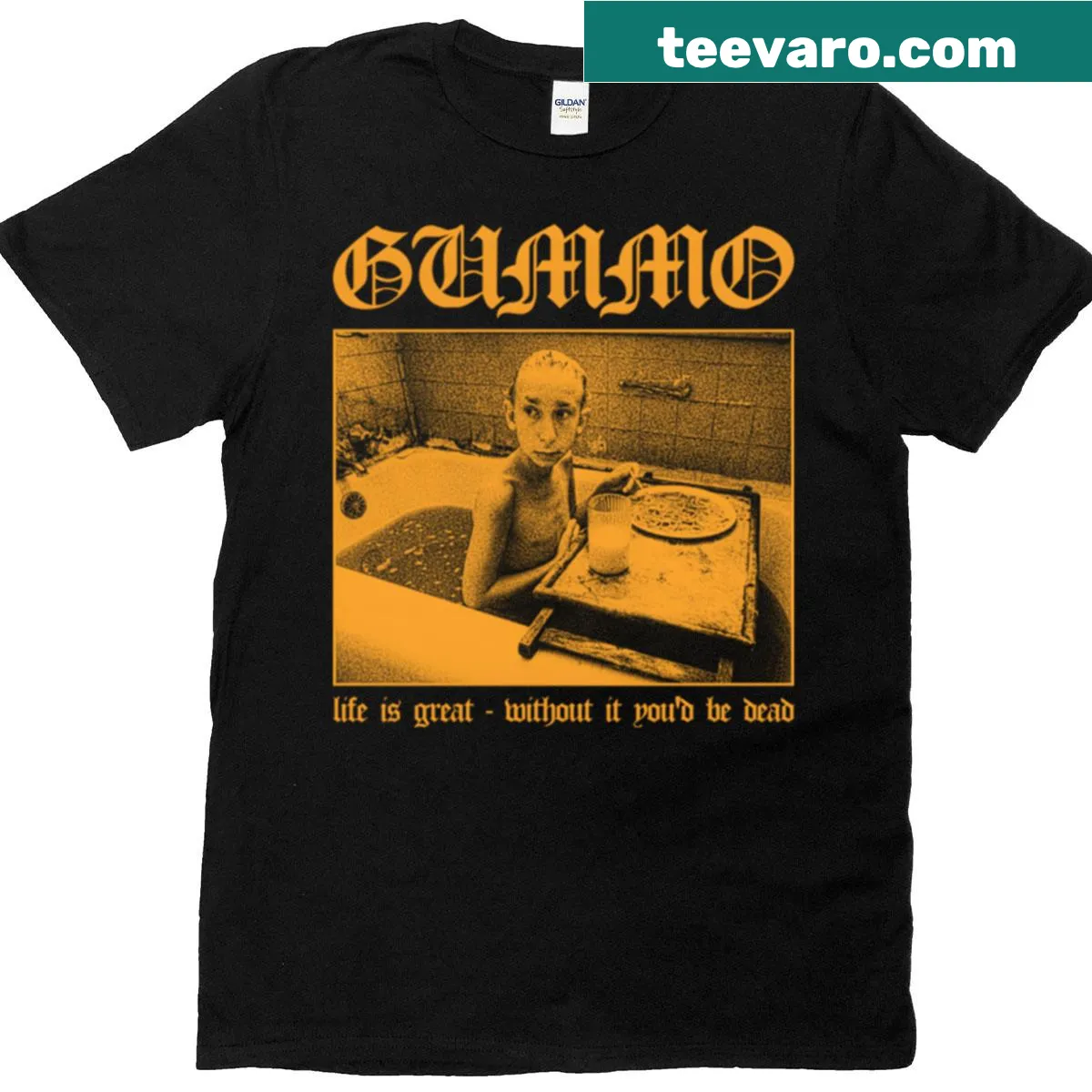 Funny T-shirt with humorous text about embracing life — on a men's t-shirt