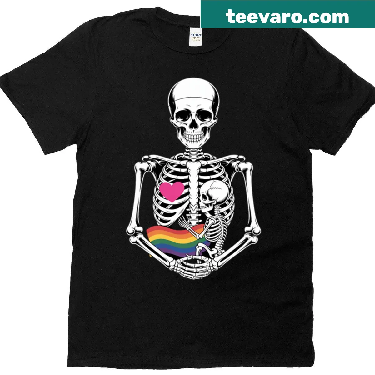 Skeleton design celebrating pregnancy and pride T-shirt — on a men's t-shirt