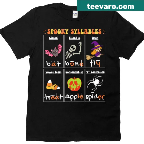 Vintage Halloween-themed T-shirt for teachers with spooky reading design.