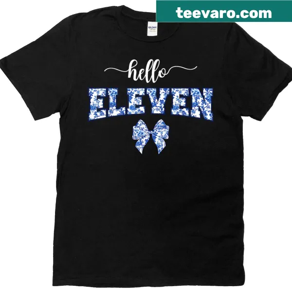 Illustrated birthday shirt for 11 year old girl with bow and text