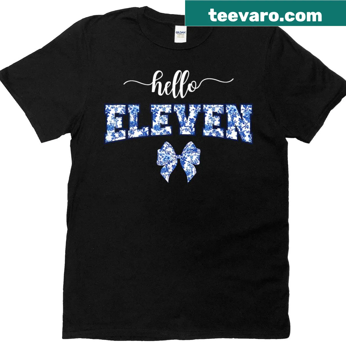 Illustrated birthday shirt for 11 year old girl with bow and text — on a men's t-shirt