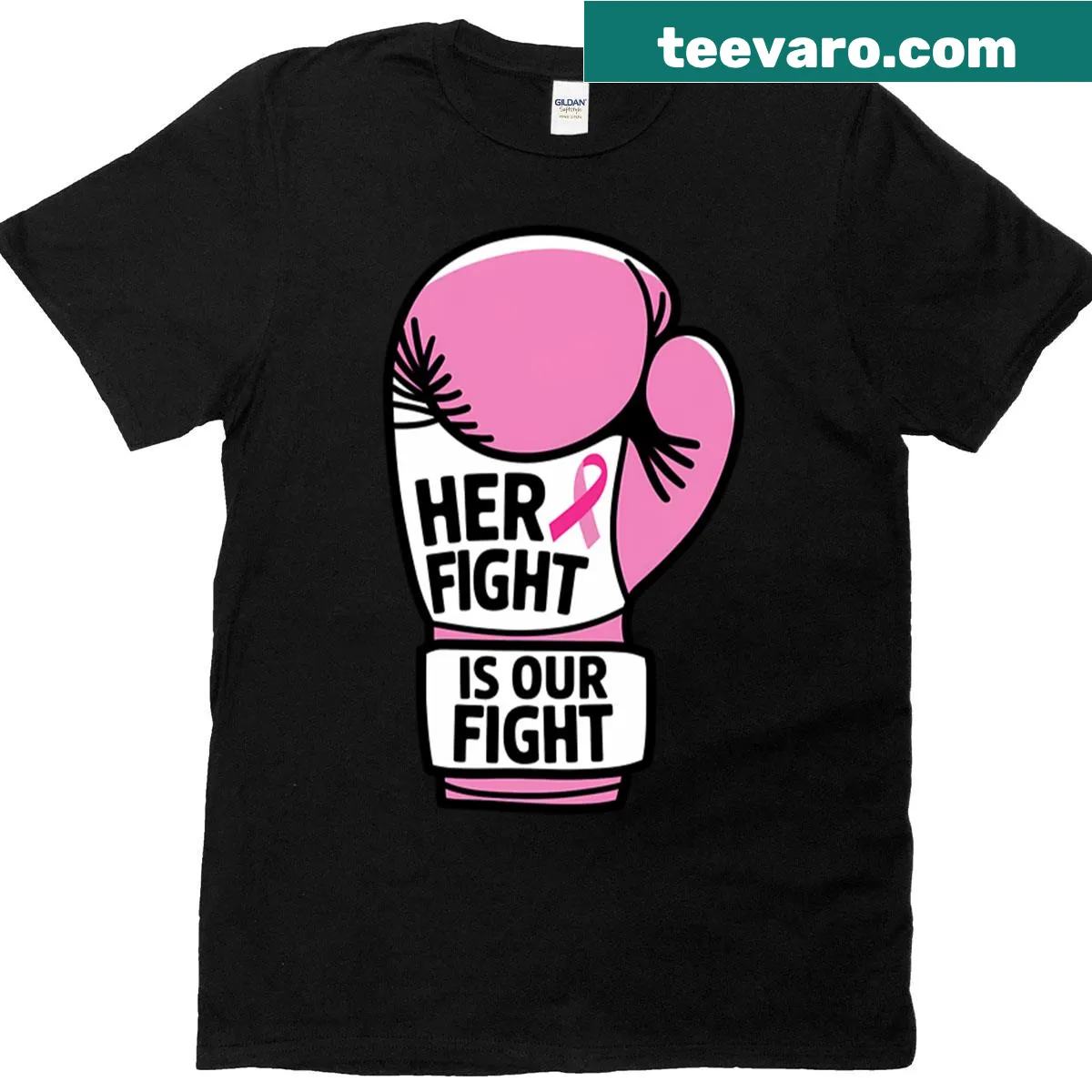 Breast cancer awareness T-shirt with boxing glove graphic — on a men's t-shirt