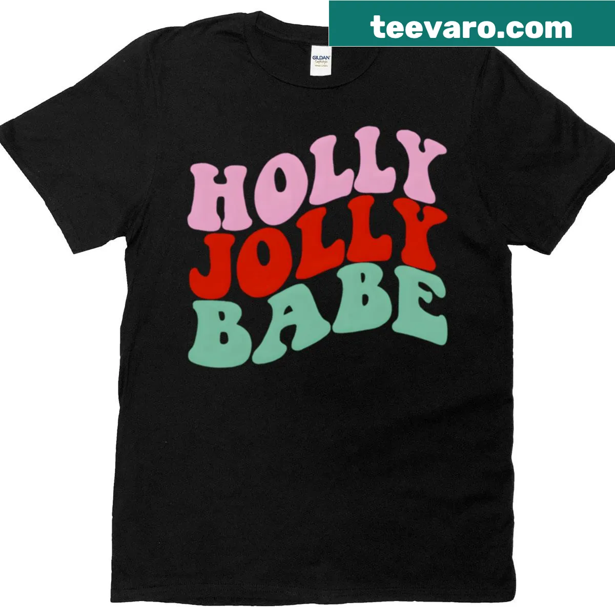Festive T-shirt with 'Holly Jolly Babe' text for Christmas — on a men's t-shirt