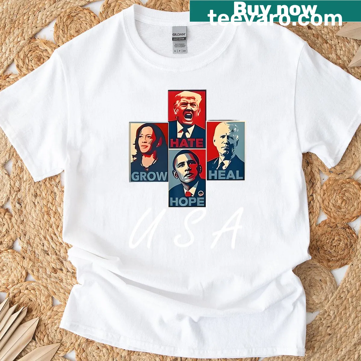 Inspirational T-shirt with 'Hope Hate Heal Grow' graphic — on a men's t-shirt