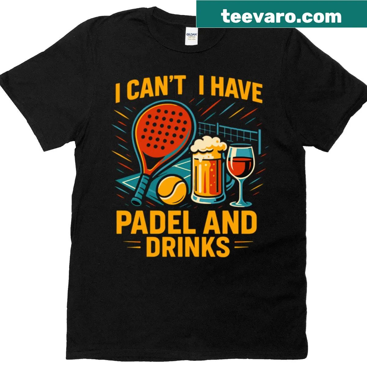 Funny typography t-shirt about padel and drinks — on a men's t-shirt