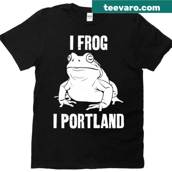 T-shirt featuring a frog graphic and playful Portland text