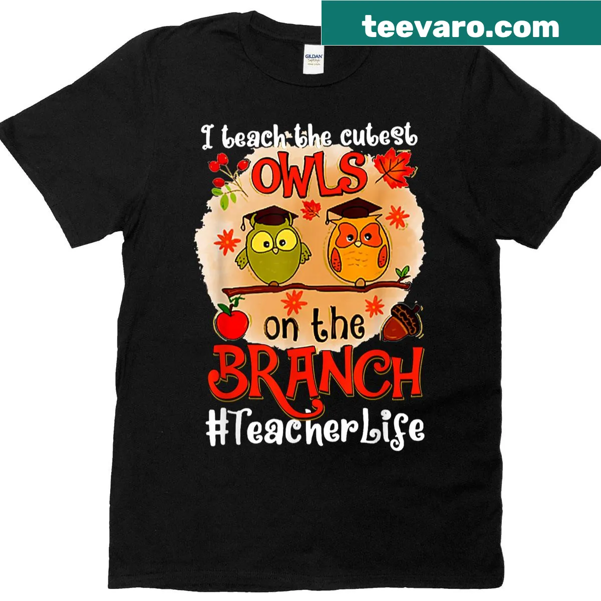 T-shirt with cute owls on a branch and the text 'I Teach Cutest Owls.' — on a men's t-shirt