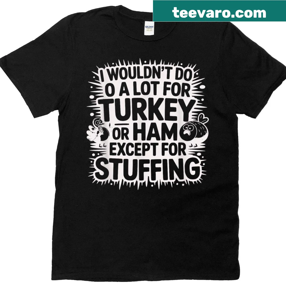 Thanksgiving t-shirt featuring stuffing humor — on a men's t-shirt