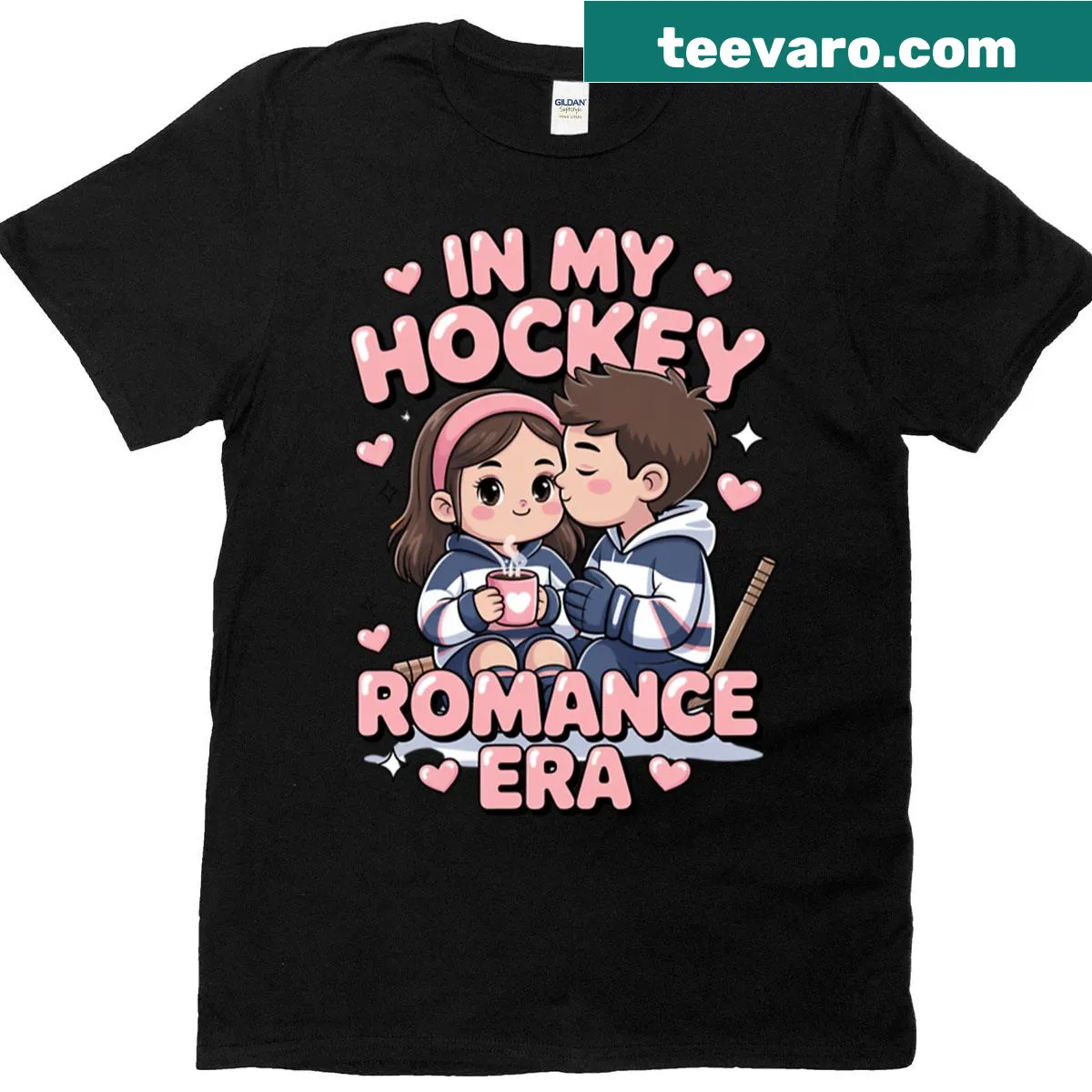 Playful T-shirt declaring 'In My Hockey Romance Era'. — on a men's t-shirt