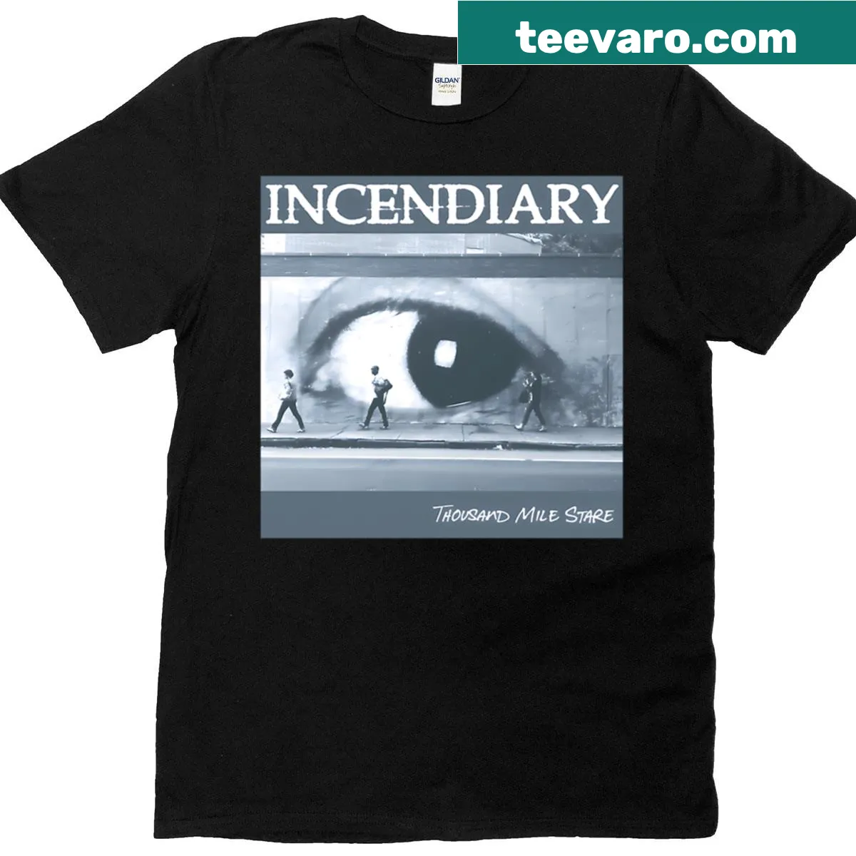 Punk band Thousand Mile Stare graphic on a t-shirt — on a men's t-shirt