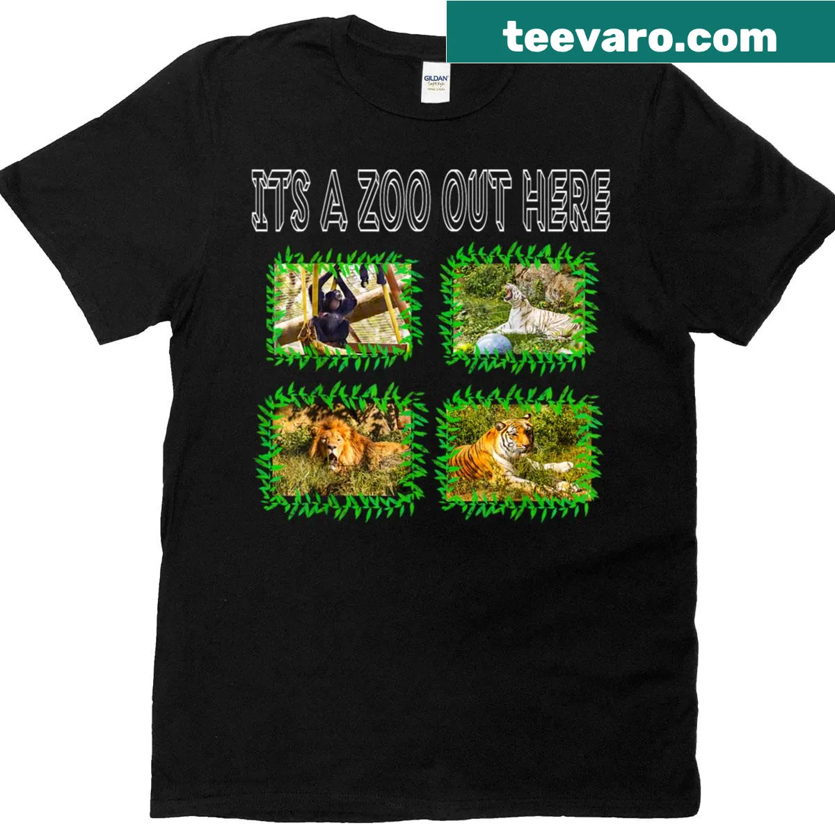 T-shirt with the text 'It's A Zoo Out Here' in playful typography. — on a men's t-shirt
